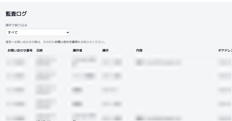 監査ログの画面